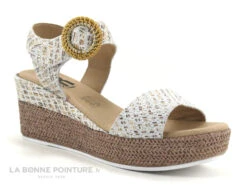 Geo Reino VIABE Zimbali Blanc - Sandale Femme Talon Compense