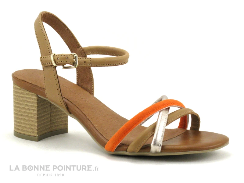 Marco Tozzi 2-28357-20 Cognac Comb - Sandale Talon Carre 3 Marco Tozzi 2-28357-20 Cognac Comb - Sandale Talon Carre