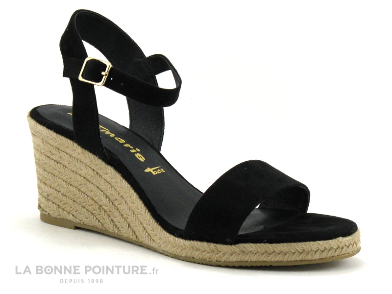 Tamaris 1-28300-20 Black - Nu-pieds Talon Compense En Toile Noire 7 Tamaris 1-28300-20 Black - Nu-pieds Talon Compense En Toile Noire – Image 5