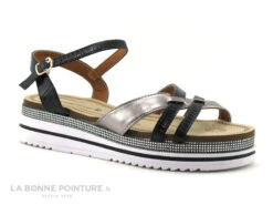 The Divine Factory TX4359 Noir Lezard - Argent - Sandale Femme